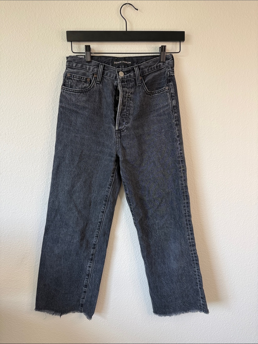 Denim Forum Farrah High-Rise Wide Leg Washed Black Jeans Size 26